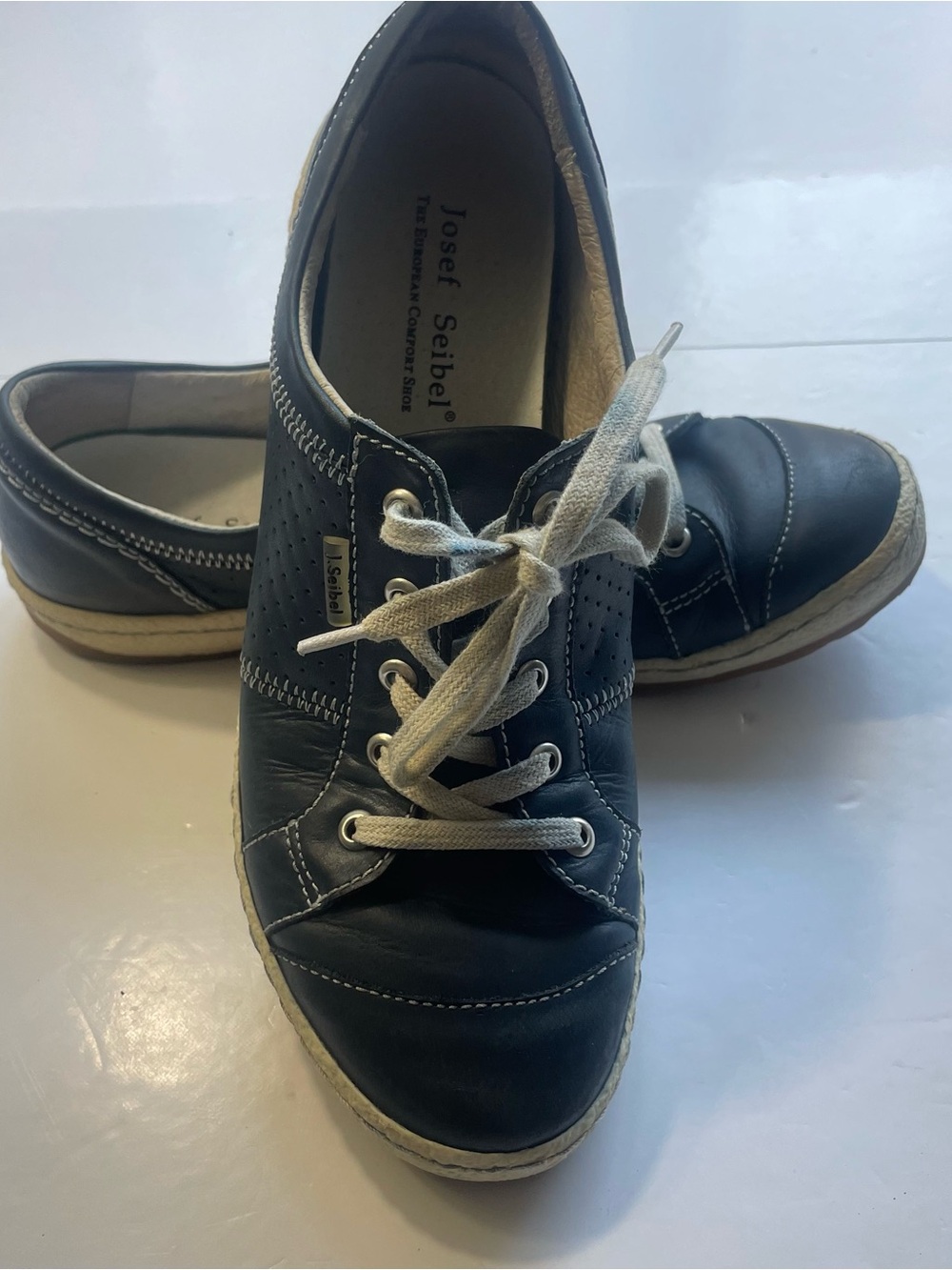 Josef Seibel Navy Blue Leather Comfort Sneakers - EU 38 / US 7-7.5